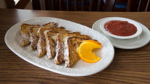 French Toast with your choice of pie filling on the side to dip! Yum