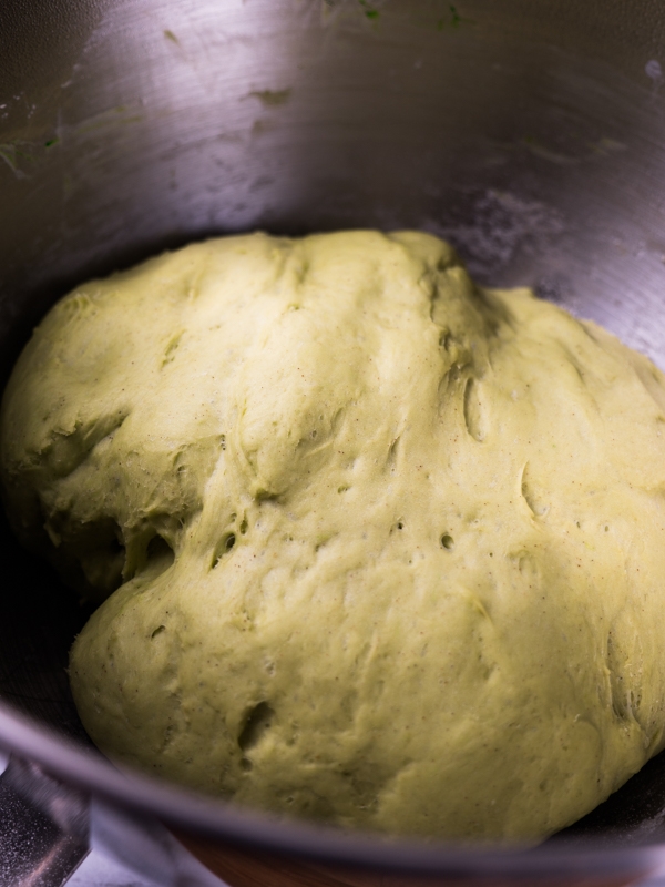 Risen Matcha Hot Cross Bun dough